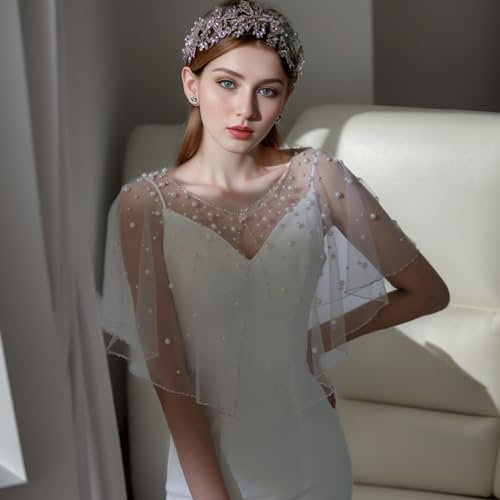 ULAPAN Pearls Wedding Capes Shawl Wrap Shrug Bridal Dress Jackets Flapper Bolero Cover Up2