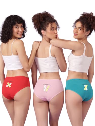 Image of Clovia Chuddy Buddies Cotton Printed Back Hipster Panties for Women Combo -Pack of 3- Multicolor