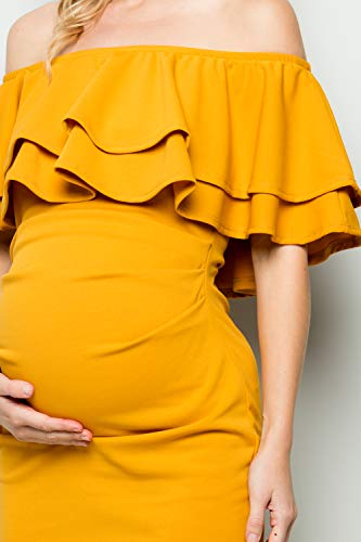 My Bump Double Layer Ruffle Maternity Dress - Fitted, Off-Shoulder, Baby Shower, Pregnancy #TOP6