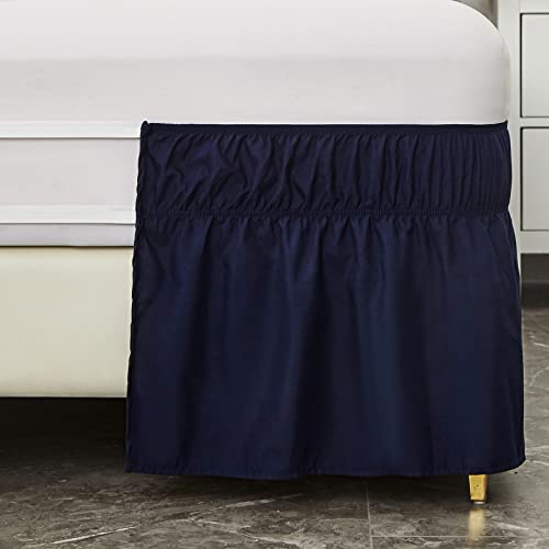 MEILA Wrap Around Bed Skirt Three Fabric Sides Elastic Dust Ruffled 16 Inch Tailored Drop,Easy to Install Fade Resistant-Navy Blue, Twin/Full - Thumbnail 4