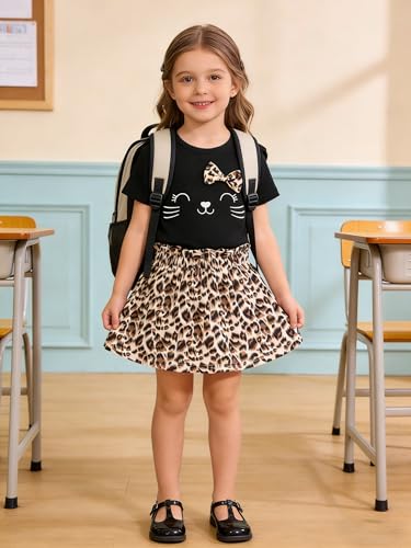 Image of Akyzic Little Girl Skirt Outfit Two Piece Spring Summer Outfit Butterfly Dress Cat Print Skirt Toddler Girl Outfit Set