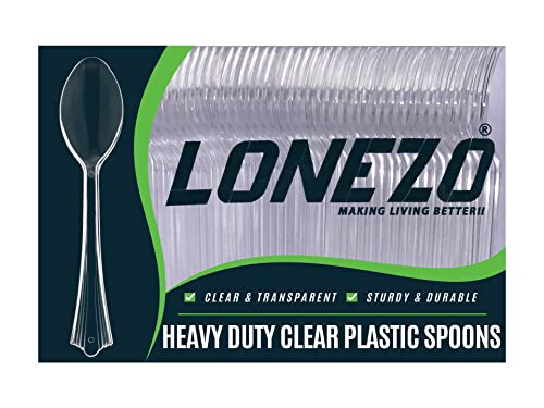 Lonezo [150 Count] Plastic Spoons Clear Spoons Plastic Disposable Eco Friendly Disposable Spoons Shatter Resistant Plastic Spoons Heavy Duty Plastic Cutlery