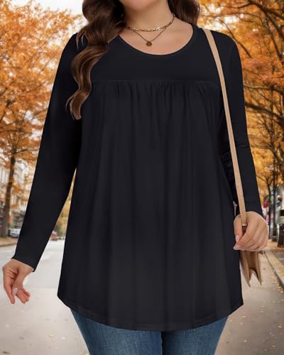 JOELLYUS Plus Size Tops for Women Fall Long Sleeve Shirts Flowy Tunic Top Pleated Casual Blouses Loose Fit Winter Tees3