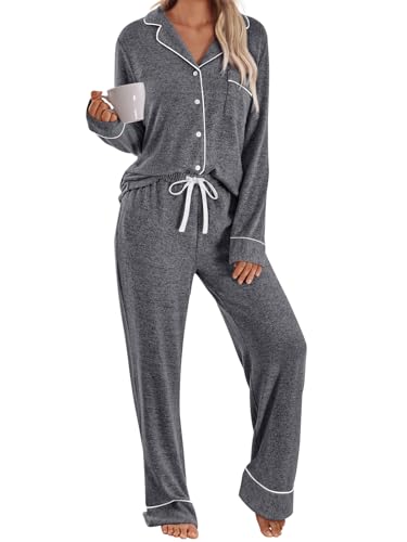 LILLUSORY Women's Long Sleeve Pajama Set - Soft Button-Down Top