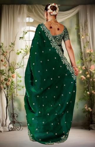 Image of DESTY Saree with Intricate Gold Embroidered Border & Designer Blouse