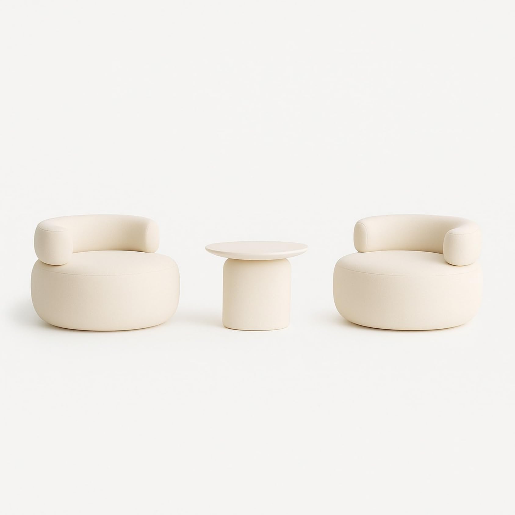 R G Wood Modern Living Room Set | 2 Upholstered Accent Chairs with Coffee Table | Contemporary Furniture for Home & Lounge (White)