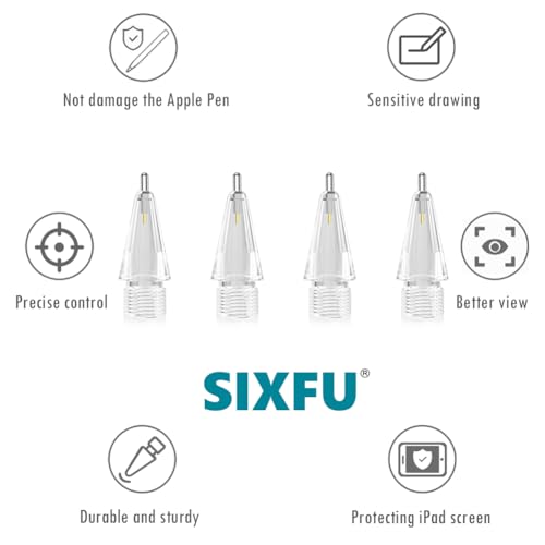 Image of SIXFU 4 PCS Transparent Long Metal Tips Compatible with Apple Pencil Tip, Durable Tips Compatible with Apple Pencil Pro /USB-C / 1st / 2nd Generation, Accessories Compatible with iPad Pencil