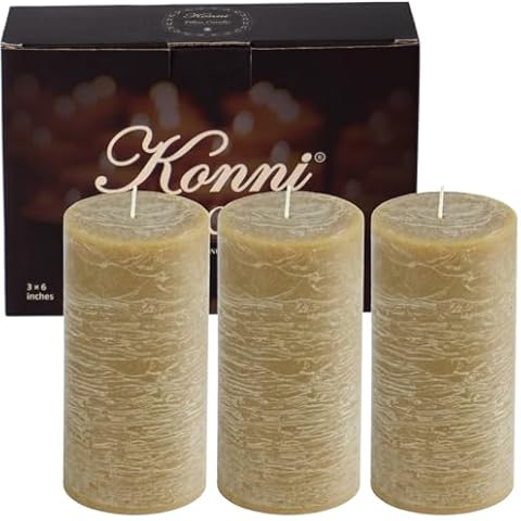 KONNI Wax Yellow Pillar Candles Set of 3, 3"x 6" Unscented Pillar Candles Bulk, 56 Hours Long Burning Candles, Smokeless&Dripless Large Round Candle for Wedding, Home Decoration, Parties, Spas, Dinner Cover