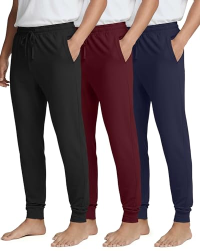 Image of Real Essentials 3 Pack: Men's Soft Lounge Sleep Joggers - Pajama Pants Drawstring & Pockets (Available in Big & Tall)