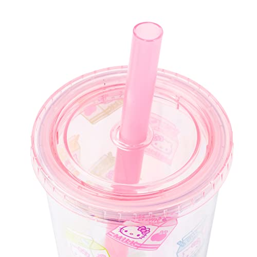 Image of Silver Buffalo Sanrio Hello Kitty Milk Carton, Plastic Boba Tumbler, 24oz | Pattern, Includes Lid and Wide Straw, 0.71 Liters