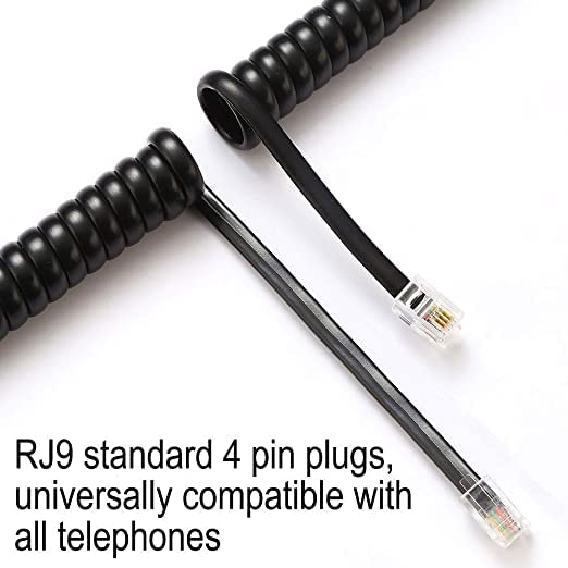 Image of Telephone Handset Cable,Phone receiver cable Coil Cord, RJ9 /RJ10 Cable,Landline Phone handset Spiral wire,Black, 1 Pack, (Ucoiled 8 Feet /2.5 M, 1)