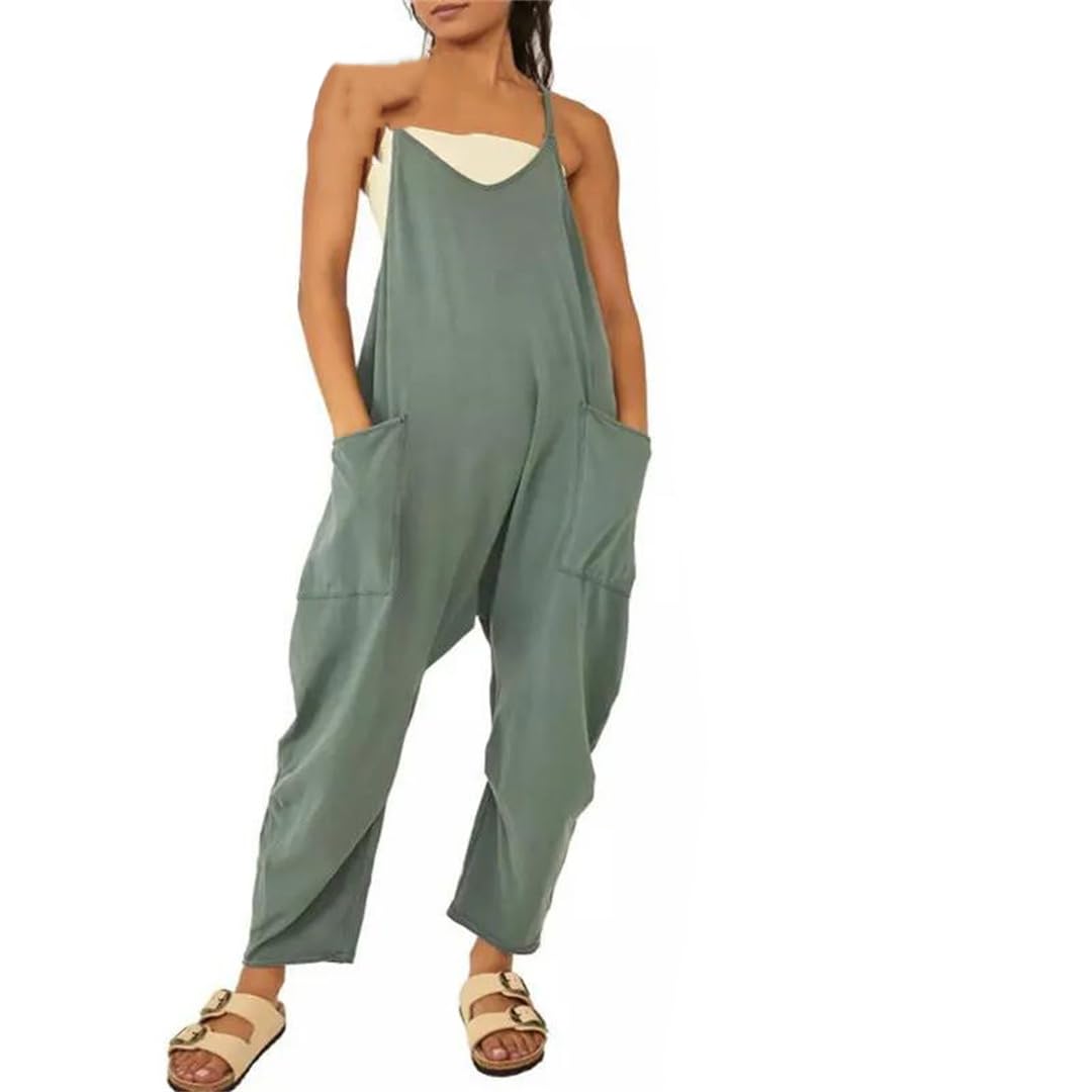 Yeuyyben Combinaison ample sans manches à bretelles spaghetti pour femme - Coupe ample - Couleur unie - Surdimensionnée