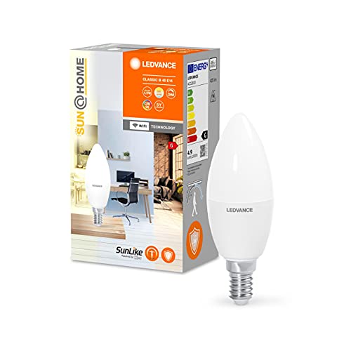 LEDVANCE SUN@HOME LED Lampe E14 4,9W ersetzt 25 W, 425 Lm, Sonnenlicht bis Kaminfeuer (2200-5000K), CRI95, SUN@HOME Smarte WIFI Leuchte per Alexa, google und App steuerbar mit Biorhythmusfunktion