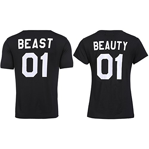 Bangerdei Matching Couple Beast Beauty His and Her T-Shirts Short Sleeve Tee