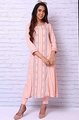 Image of Rangriti Peach Viscose Rayon A Line Kurta