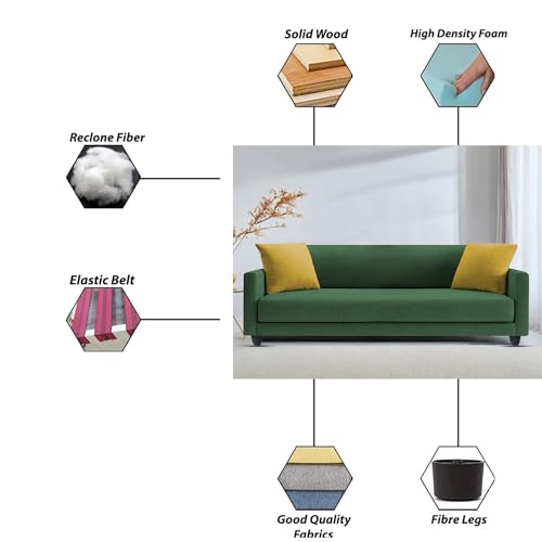 Image of Casaliving Dominic 3 Seater Sofa Set for Living Room (Green Fabric) Premium Fabric Sofa