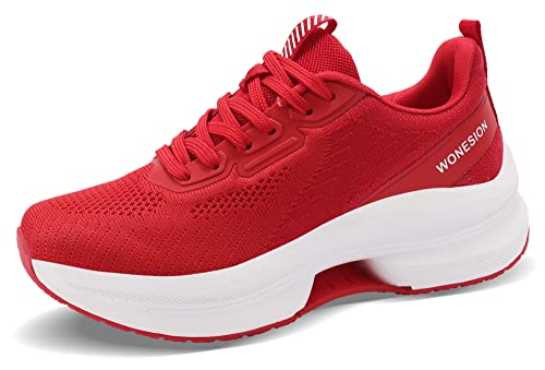 WONESION Women Athletic Running Shoes Non Slip Gym Workout Jogging Sneakers C Red