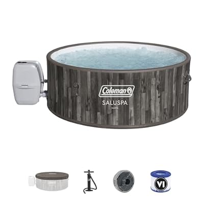 Coleman SaluSpa Napa AirJet 2 to 7 Person Inflatable Hot Tub Round Portable Outdoor Spa with 180 Soothing Jets with Cover, Gray