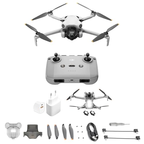 DJI Mini 4 Pro mit Zubehör, faltbare mini-Drohne mit 4K HDR-Videokamera, unter 249 g, 34 Minuten Flugzeit, 20 km max. Video-Übertragungsreichweite, C0 (Ladestecker + Lichter *2)