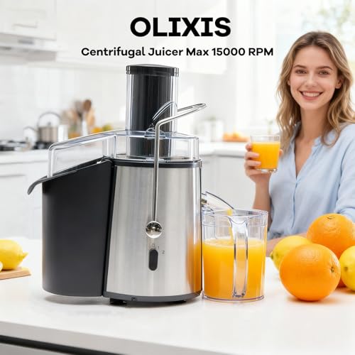 Image of OLIXIS Centrifugal Juicer Machines, 700W Juice Extractor with 3 inch Feed Chute for Whole Vegetable and Fruit, Electric Juicer with Dual-Speed Quick Juicing, Easy to Clean, BPA-Free, Silver