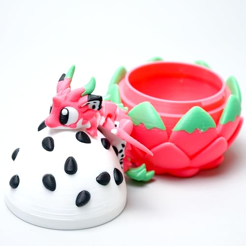 LUYUCUBE Colourful 3D Printed Dragon Egg,Little Dragon Inside Egg,Flexible Realistic Articulated Animal Fidget Toys,Mystery Figurines Gifts,Executive Desk Décor and Festival Collectible (Pitaya)