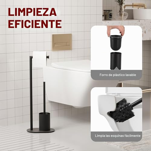 Miniatura 3 de Bvl Soporte Para Papel Higiénico Y Escobilla Negro, Soporte Para Papel Higiénico Con Escobilla De Acero Inoxidable, Diseño Elíptico Portarrollos De Papel Higiénico De Pie Con Escobillero