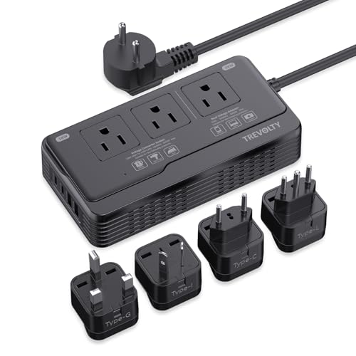 2000W Voltage Converter US to Europe - 7-in-1 Power Converter Adapter Combo with EU/UK/IT/AU Plugs, 220V to 110V Converter with 3 AC Outlets, 2 USB & 2 Type-C Ports for Travel