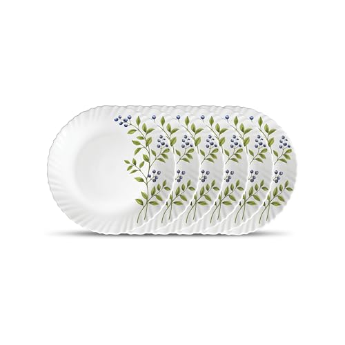 Image of La Opala Novo Collection Opal Glass Crockery | Full Plate Set of 6 | Lush Greens Design | Plates for Dining & Gifting | Microwave Safe | 100% Vegetarian | Extra Strong | Super Light & White