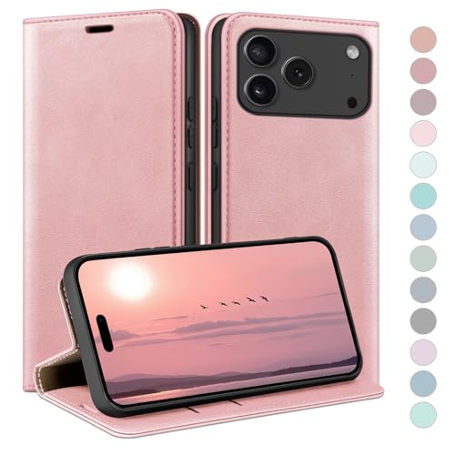 Coque iPhone 17 Pro Max antichoc RFID blocage étui portefeuille rose gold
