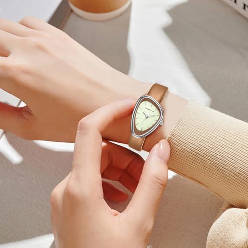 VTAIGE Women's Vintage Irregular Quartz Watch with Leather Strap - Stylish Analog Wristwatch for Casual and Formal Wear - Image 4