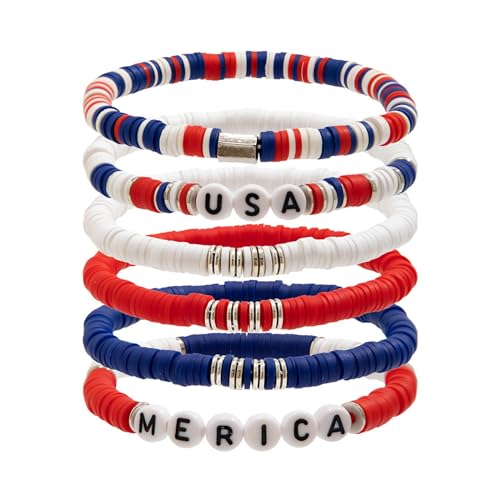 Bracelet perles céramique 4 Juillet élastique coloré chunky