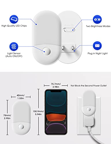 Image of L LOHAS LED Blue Night Light, Night Lights Plug into Wall[2 Pack], 0.6W LED | Nightlight, Dusk to Dawn Sensor, 30 /60LM Adjustable Brightness, Automatic Night Light for Kid, Bathroom, Nursery, Hallway