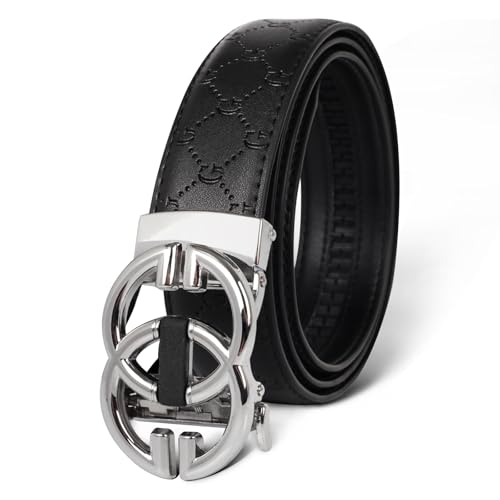 Image of Aurolran Men&Womens Leather Dress Belt Business Automatic Buckle Belt Color-Black Silver Gold