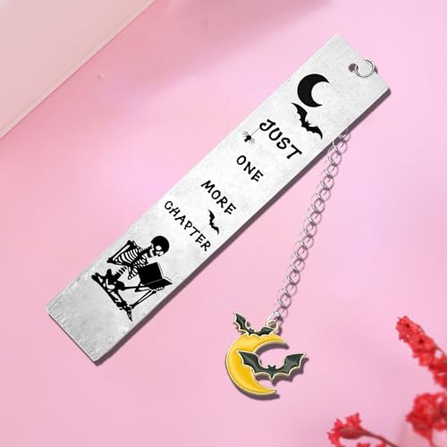 Halloween Bookmarks for Women Men Gifts for Book Lovers Spooky Bookmark Horror Gifts Skull Bookmark for Friend Just One More Chapter - Image 2