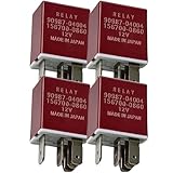 90987-04004 Relay 4-Pack, 12V 40A 5-Pin SPDT Multi-Purpose—Replaces 156700-0860, 90084-98032—Compatible with Toyota/Lexus/Scion Cooling Fan, Fuel Pump, Wiper, ABS Circuits—Engine Bay Fuse/Relay Box