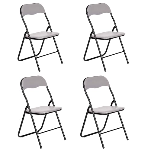 AVANTI TRENDSTORE Procida - Set da 4 sedie pieghevoli in tubolare d'acciaio nero con sedile e schienale imbottiti, di colore grigio. Dimensioni LAP ca. 44x79x45 cm