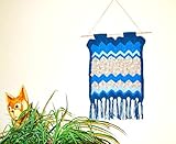  Tableau mural en tissage Laine Bleu et beige tricoté Main Création made In France Idée cadeau Original HeyLaineInFrance,Thessalonique,