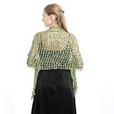 Women's Long Sequin Shawls 1920s Scarf Mesh Glittering Wedding Cape Fringed Evening Wrap Formal Harlem Night (Green)