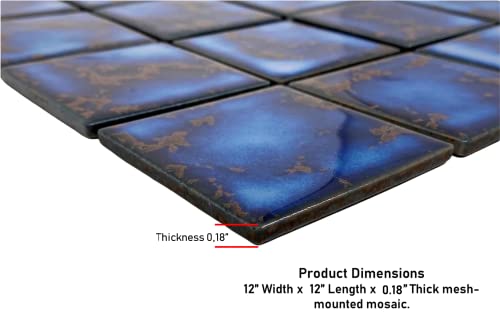 Tenedos 5 Square Feet 3x3 Tile for Wall Spa Swimming Pool Shower Kitchen Countertop Bathroom Sink Backsplash - 5 SF 3" x 3" Porcelain Tile (Calacatta Blue)