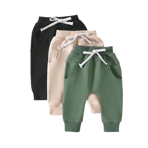 Image of Yoawdats Baby Boys' 3-Pack Pull-on Jogger Pants Knit Pants Classic Fit Elastic Waist Kids Toddler Pants Multipacks Long Pants