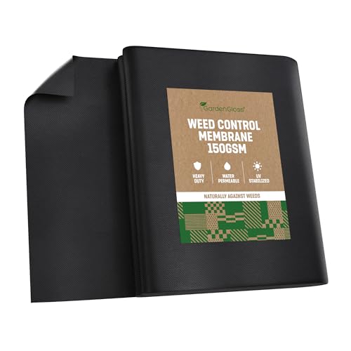 GardenGloss 10m2 Weed Control Membrane Heavy Duty (150gsm) - Water Permeable and Tearproof Weed Barrier Fabric - Weed Control Fabric with High UV-Stabilisation (5m x 2m, Folded)