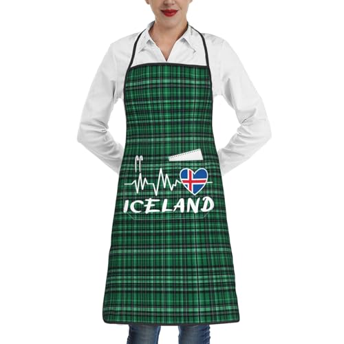 nopicsn Iceland Heartbeat Apron for cooking with Pockets Women Men Kitchen Chef Funny Aprons