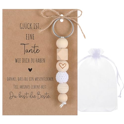Otuuz Tante Geschenk Glück Holz Schlüsselanhänger mit Glückskarten Geburtstagsgeschenk Weihnachten Danke Geschenke für Tante Dankeschön Glücksbringer Geschenke für Frauen