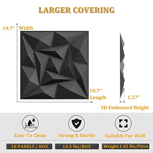 Homelet 3D Wall Panel Pvc Material Diamond Textured Waterproof Fire-Resistant Light-Weight 19.7 X 19.7 Inch Black Wall Panels For Interior Wall Decor Covering 10 Tiles In Pack #TOP4