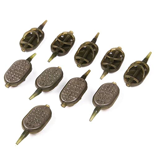 Free2Buy New 10Pcs Lead Sinker Spring Fishing Feeder Weight Carp Сrucian Bream Bait Cage Inline Method Feeders - Tackle Trap Accessory – Fishing Tool - Metal 30Gr1.1Oz,Green #TOP3