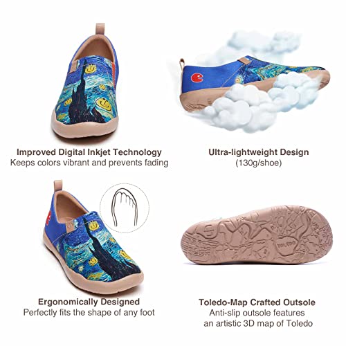 Uin Women's Slip Ons Canvas Lightweight Flats Sneakers Walking Casual Loafers Comfortable Art Painted Travel Shoes Starry Night (8.5) #TOP6