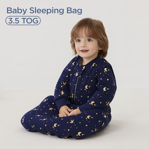 Image of Duomiaomiao 3.5 TOG Baby Sleep Sack 100% Cotton Winter Long Sleeve Baby Wearable Blanket, Super Warm Quilted Comfy Toddler Sleeping Bag