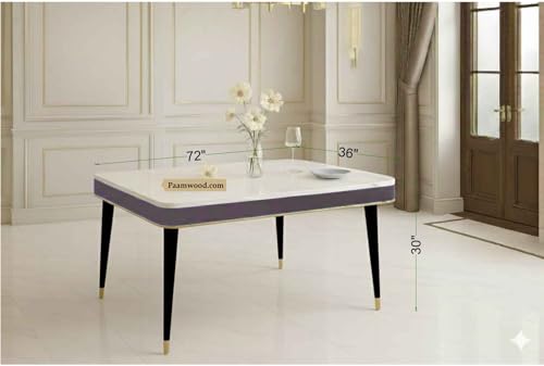 Image of Swiss Modern Dining White Marble Top Table Set with Sheesham Wood Legs, 6 Seater with Upholstered Chairs (71x36x30 Inches) (Maroon)