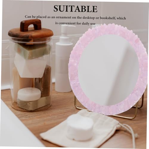 Espejo de maquillaje decorativo cristal portátil rosa miniatura 6