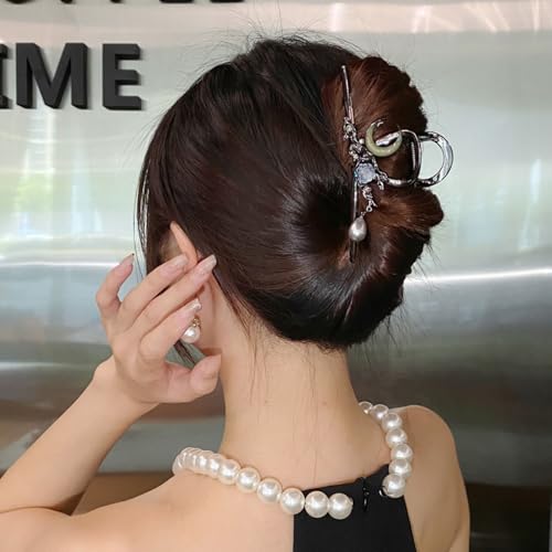 Pinza para cabello con flor y diseño de encanto lunar negro miniatura 3